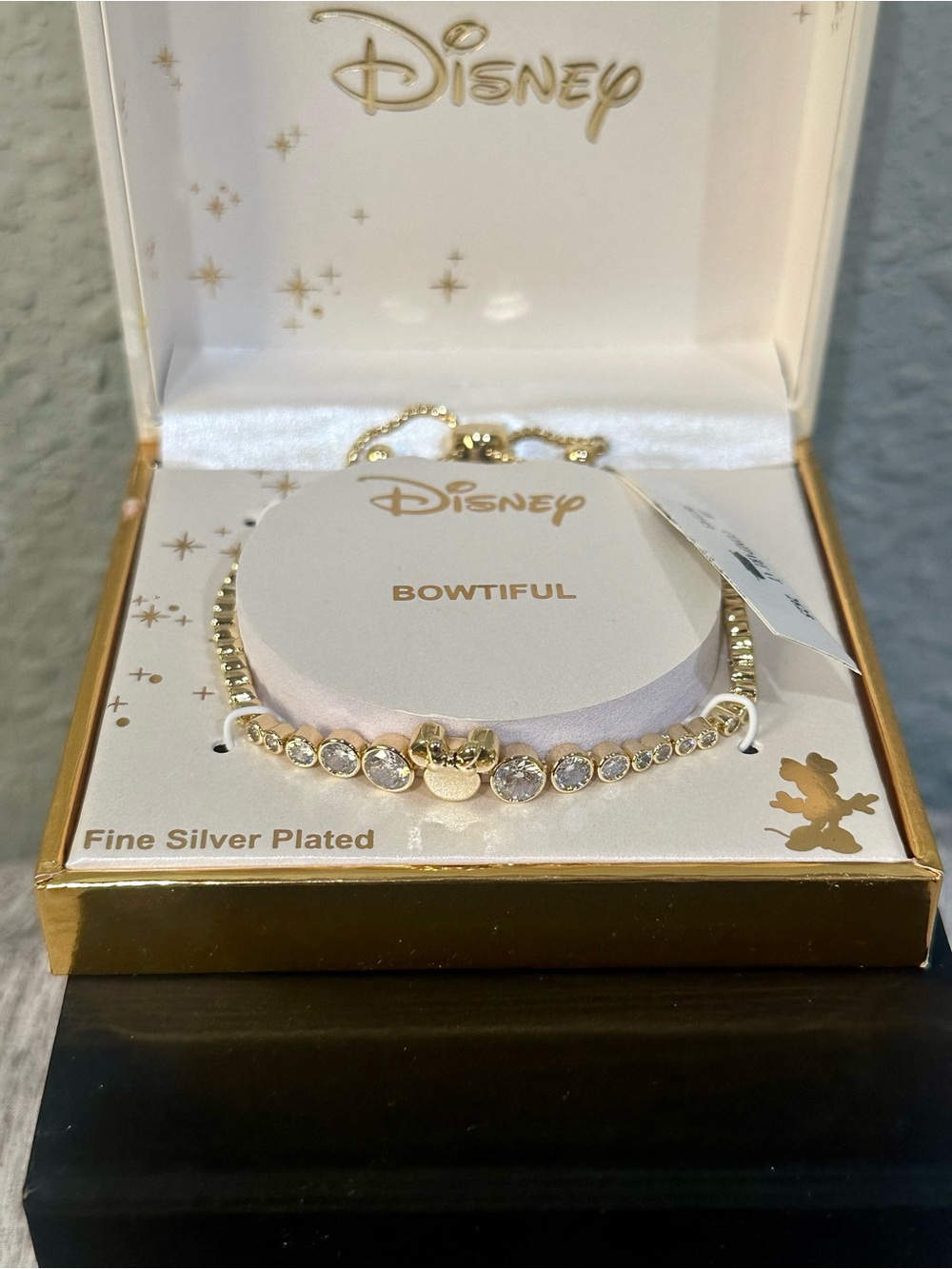 Disney Bowtiful Gold Crystal Mickey Bracelet - Fine Silver Plated